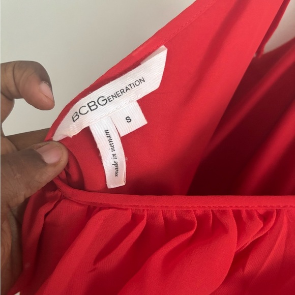 BCBG Ruffle V-Neck Red Chiffon Flowy Dress Romantic Date Night Cocktail S - Picture 10 of 10